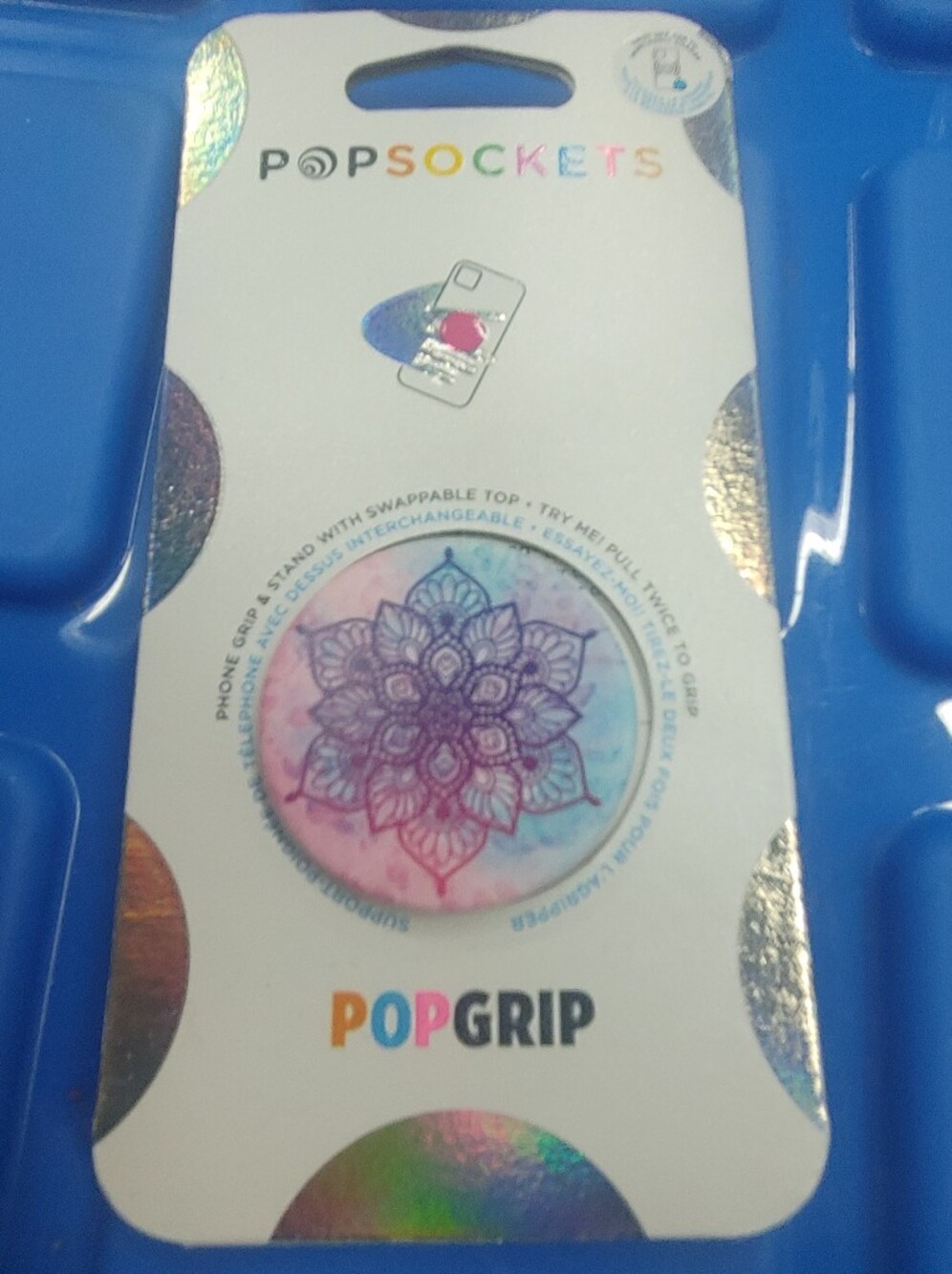 PopSocket Collapsible Phone Grip with Pink and Blue Watercolor Mandala